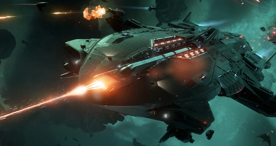 Large combat ship in space